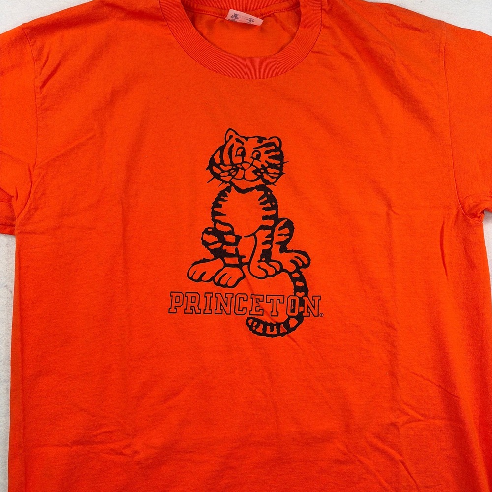 VTG Champion Princeton University Tiger T-Shirt Orange Mens Large Graphic Tee - Picture 2 of 8